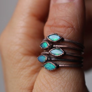 Blue Opal Stacking Rings, Electroformed Jewelry, Hippie Jewelry, Tiny Dainty Rings, Stackable Rings