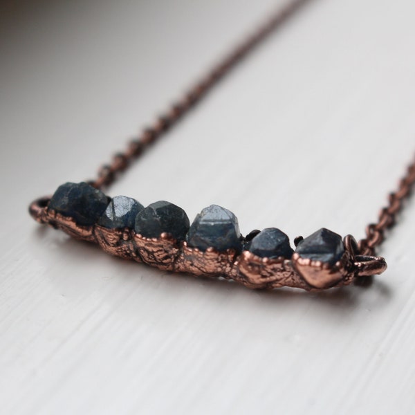 Blue Sapphire Necklace, Raw Crystal Necklace, Birthstone Bar Necklace, Boho Hippie Jewelry, September Birthstone Jewelry