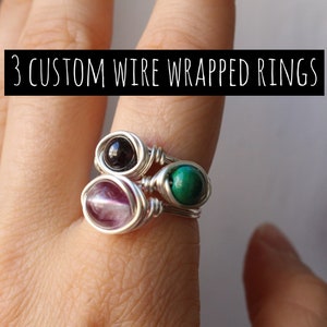 Wire Wrapped Ring Bundle, 3 Custom Silver Rings, Simple Hippie Jewelry
