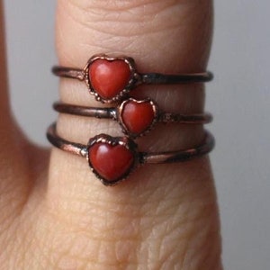 Red Heart Stackable Rings, Valentines Day Ring, Heart Rings,  Electroformed Jewelry