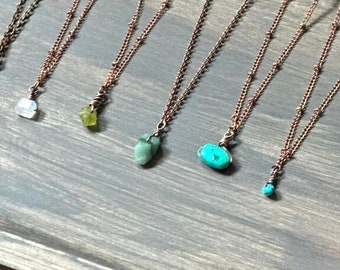 Raw Gemstone Necklace, Simple Birthstone Necklace, Dainty Wire Wrapped Jewelry