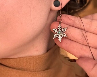 Winter Jewelry, Snowflake Earrings, Turquoise Electroform Jewelry