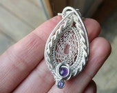 Wire Wrapped Dream Catcher Pendant with Iolite and Amethyst Gemstones | Heady Sterling Silver Wire Wrap Necklace | Boho Hippie Jewelry