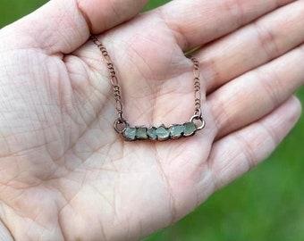 Raw Prehnite Bar Necklace, Electroformed Jewelry, Crystal Necklace, Birthstone Necklace, Hippie Jewelry