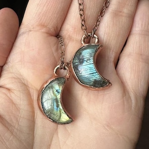 Labradorite Moon Necklace, Boho Moon Crystal Pendant