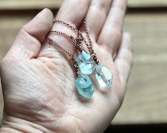 Blue Crystal Necklace, Simple Aura Quartz Crystal Necklace, Boho Hippie Jewelry