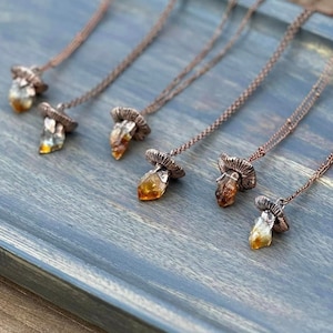 Citrine Mushroom Crystal Necklace, Electroformed Jewelry, Boho Hippie Jewelry, Raw Crystal Jewelry image 1