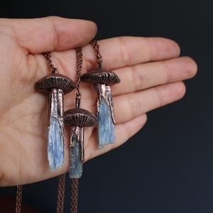 Blue Kyanite Mushroom Crystal Necklace, Electroformed Jewelry, Boho Hippie Jewelry, Blue Pendant, Raw Crystal Jewelry image 9