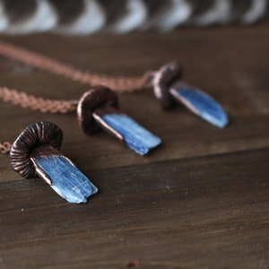 Small Blue Kyanite Mushroom Crystal Necklace, Electroformed Jewelry, Boho Hippie Jewelry, Blue Pendant, Raw Crystal Jewelry