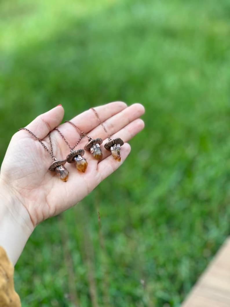 Citrine Mushroom Crystal Necklace, Electroformed Jewelry, Boho Hippie Jewelry, Raw Crystal Jewelry image 5