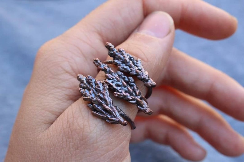 Copper Stacking Rings Electroformed Botanical Herbal Plant Jewelry Juniper Branch Ring Christmas Gift