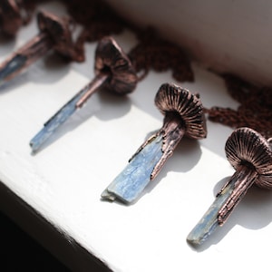 Blue Kyanite Mushroom Crystal Necklace, Electroformed Jewelry, Boho Hippie Jewelry, Blue Pendant, Raw Crystal Jewelry image 8