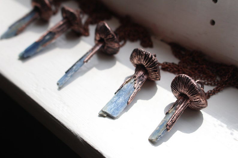 Blue Kyanite Mushroom Crystal Necklace, Electroformed Jewelry, Boho Hippie Jewelry, Blue Pendant, Raw Crystal Jewelry image 8