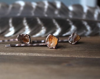 Citrine Crystal Bobby Pin, Hair Accessories, Raw Crystal Hair Pin, Electroformed Jewelry