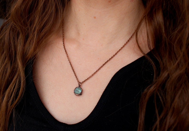 Raw Crystal Necklace, Labradorite Necklace, Bridesmaid Gift Idea, Dainty Electroformed Jewelry, Hippie Jewelry image 3