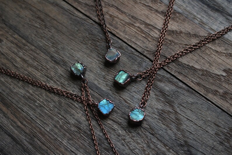 Raw Crystal Necklace, Labradorite Necklace, Bridesmaid Gift Idea, Dainty Electroformed Jewelry, Hippie Jewelry image 2