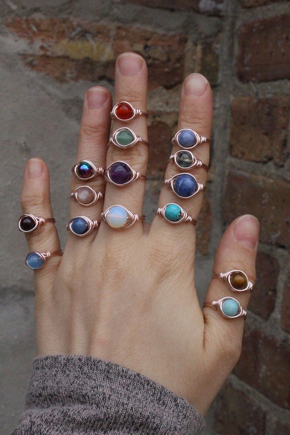 Crystal Rings Wire Wrapped Crystal Ring Gemstone Hippie Jewelry