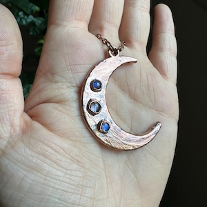 Witchy Copper Moon Necklace, Crescent Moon Crystal Pendant