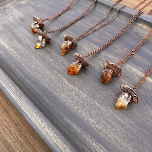 Citrine Mushroom Crystal Necklace, Electroformed Jewelry, Boho Hippie Jewelry, Raw Crystal Jewelry image 3