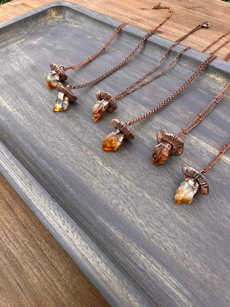 Citrine Mushroom Crystal Necklace, Electroformed Jewelry, Boho Hippie Jewelry, Raw Crystal Jewelry image 3