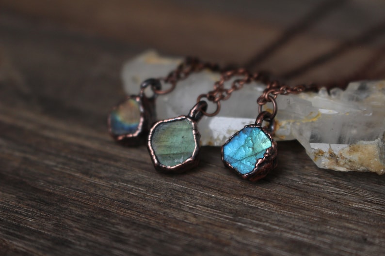 Raw Crystal Necklace, Labradorite Necklace, Bridesmaid Gift Idea, Dainty Electroformed Jewelry, Hippie Jewelry image 9