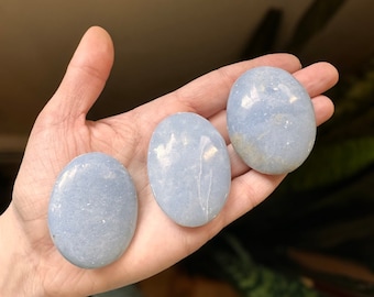 Angelite Palm Stone, Worry Stone, Blue Crystal