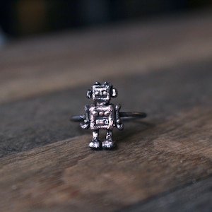 Copper Robot Ring, Robotics Jewelry, Electroformed Hippie Boho Rings