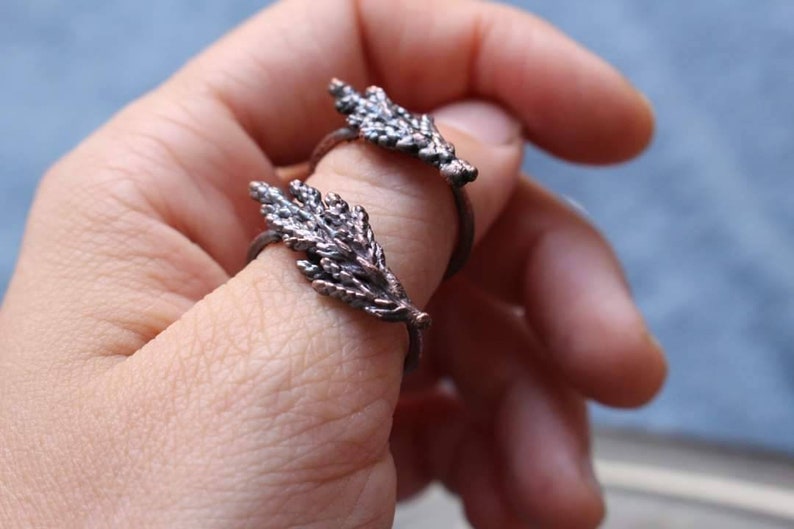 Copper Stacking Rings Electroformed Botanical Herbal Plant Jewelry Juniper Branch Ring Christmas Gift