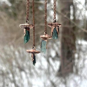 Ocean Kyanite Mushroom Necklace, Electroformed Jewelry, Raw Crystal Pendant