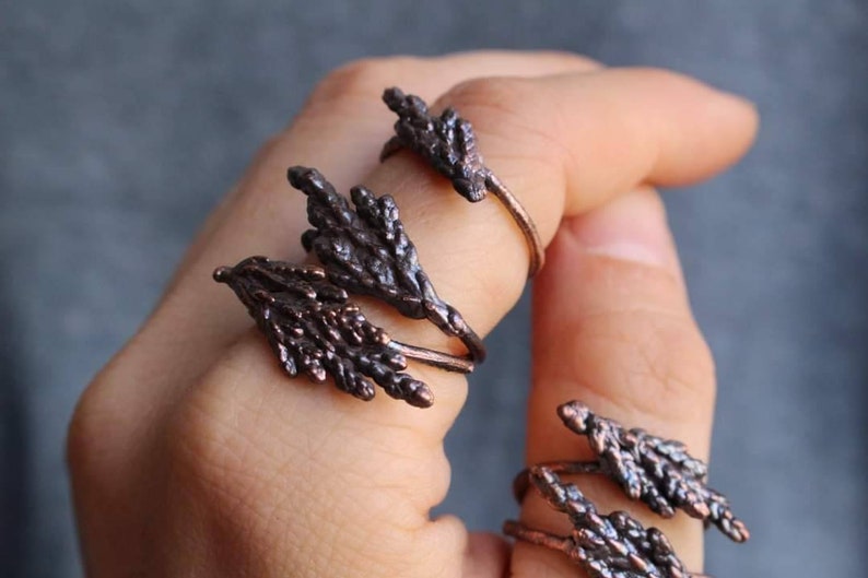 Copper Stacking Rings Electroformed Botanical Herbal Plant Jewelry Juniper Branch Ring Christmas Gift