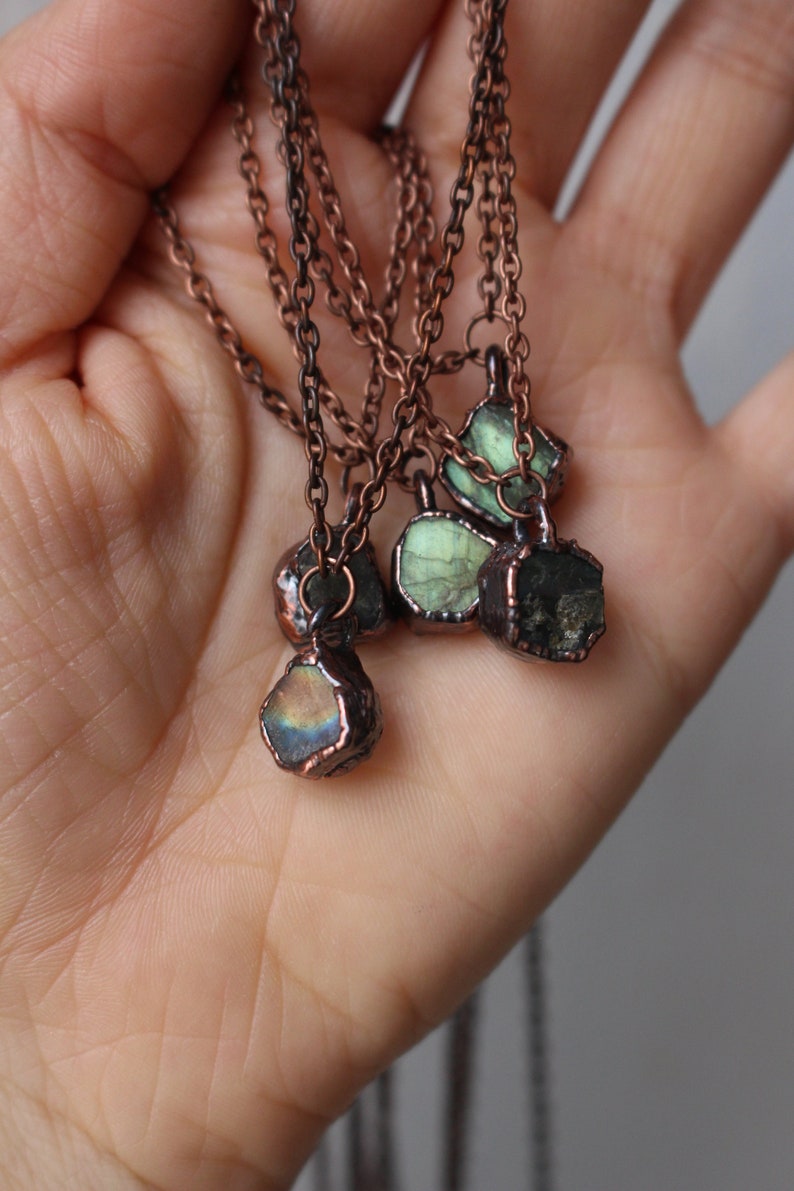 Raw Crystal Necklace, Labradorite Necklace, Bridesmaid Gift Idea, Dainty Electroformed Jewelry, Hippie Jewelry image 5