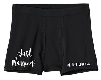 Just Married Boxers - Groom Gift - Honeymoon Underwear - Wedding Boxers - Gift for Him - Wedding Gift - Personalized Boxers - Bridal Gift
