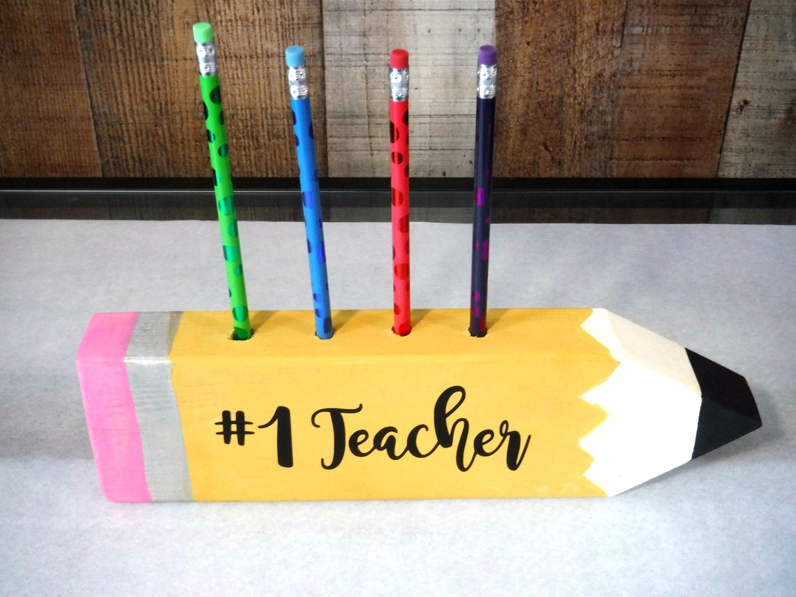 Teacher Pencil Holder Wooden Pencil Holder Personalized Etsy