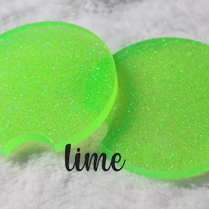 Car Coasters Set of 2 - Car Accessories - Lime Green Glitter Car Coasters - New Car Gift - Gift for Wife - Gift for Mom - Just Because