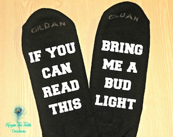 Bud Light Socks - Beer Socks - Novelty Socks - Funny Socks - Stocking Stuffer - Christmas Gift - Gift for Dad - Gift for Him - Birthday Gift