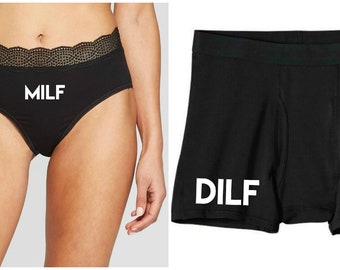 DILF and MILF Couples Underwear Set, Couples Gift, New Parent Gift, Funny Underwear Set