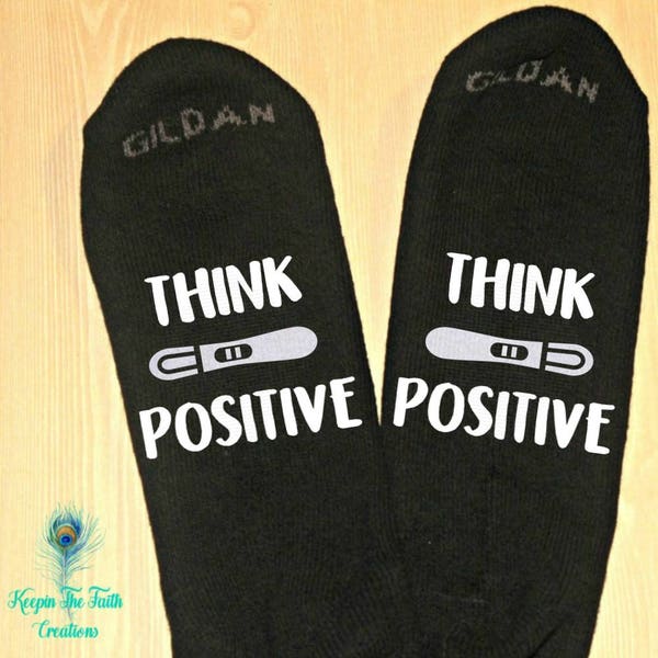 Think Positive - Baby Shower Gift - IVF Socks - IVF - IUI - Good Luck Socks - Gift for Her - Pregnancy Socks - Hospital Socks - New Mom Gift