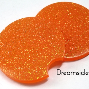 Car Coasters Set of 2 - Car Accessories - Orange Glitter Car Coasters - New Car Gift - Gift for Her - Gift for Wife