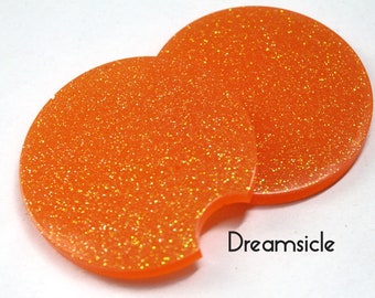 Car Coasters Set of 2 - Car Accessories - Orange Glitter Car Coasters - New Car Gift - Gift for Her - Gift for Wife