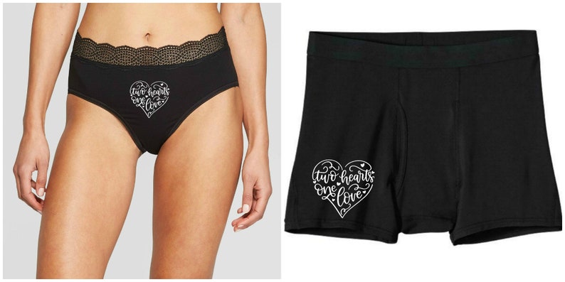 Couples Gift Cotton Anniversary Two Hearts One Love Couples Matching Underwear Set Anniversary Gift His and Hers