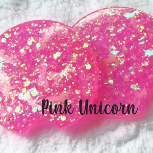 Car Coasters Set of 2 - Car Accessories - Pink Unicorn Glitter Car Coasters - New Car Gift - Gift for Wife - Gift for Mom