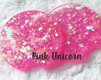 Car Coasters Set of 2 - Car Accessories - Pink Unicorn Glitter Car Coasters - New Car Gift - Gift for Wife - Gift for Mom