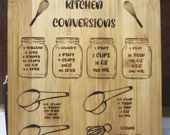 Conversion Chart Cutting Board - Kitchen Conversions - Bamboo Cutting Board - Housewarming Gift - New Home Gift - Bridal Shower Gift Idea