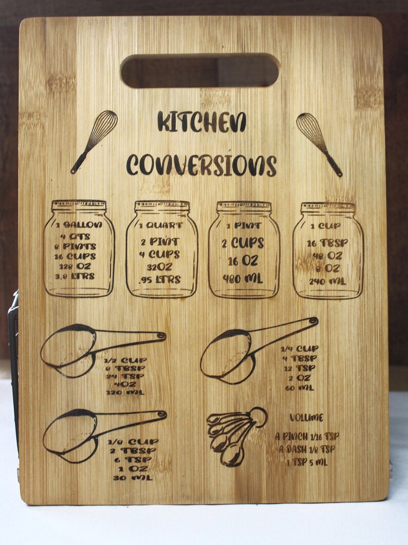 Conversion Chart Cutting Board - Kitchen Conversions - Bamboo Cutting ...