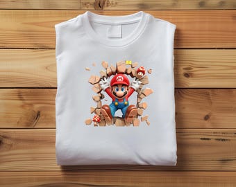 Custom-designed t-shirts! Whether a fan of Mario-inspired themes or a unique design, these tees are perfect for expressing your style.