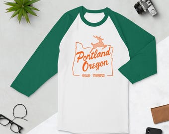 Portland Oregon Old Town 3/4 Sleeve Raglan Baseball T-Shirt