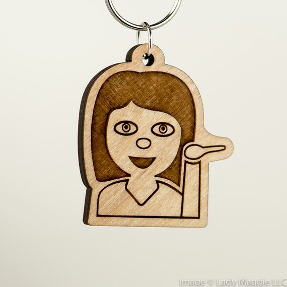 Information Desk Person Emoji Carved Wood Key Ring Bitch Etsy