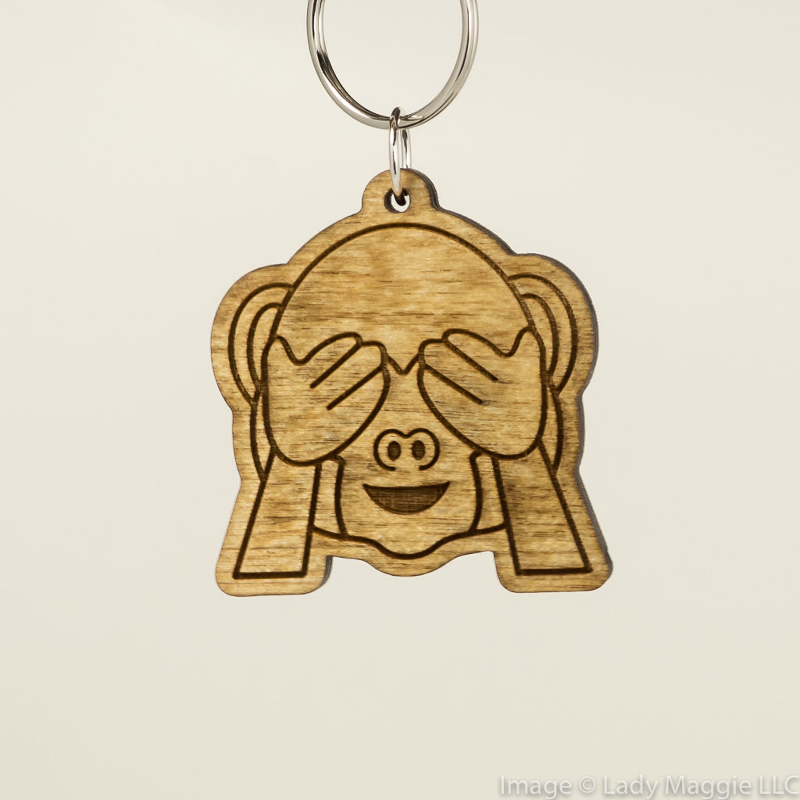 See No Evil Monkey Emoji Keychain Monkey Face Emoji Carved Etsy