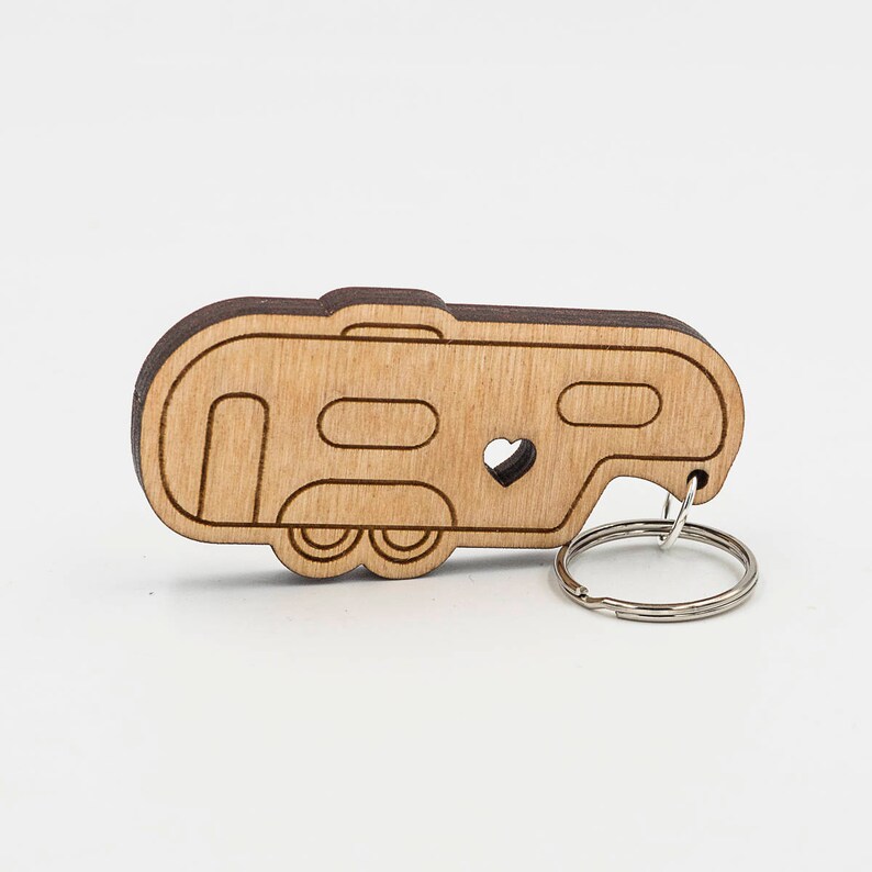 Fifth Wheel Camper Keychain 5th Wheel Camper Charm Camping Keychain RV Engraved Wood Key Ring Camper Trailer RV Keyring image 4