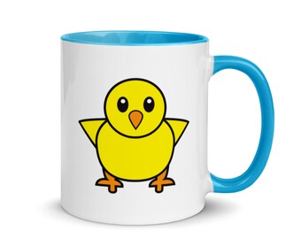 Baby Chick Emoji Mug - Standing Chick Mug with Color Inside - Front Facing Baby Chick Coffee Cup - Newborn Chick Mug